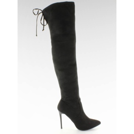 SY-10 Fekete kötött combmagas csizma