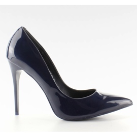 Sima, lakkozott magas sarkú cipő E396 Navy sötétkék