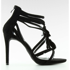 Fekete szandál, magas sarkú, bojt