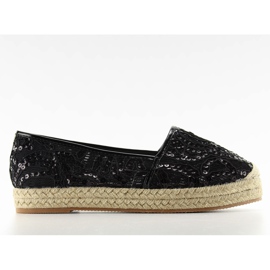 Csipke espadrilles magas talp 7137 Fekete