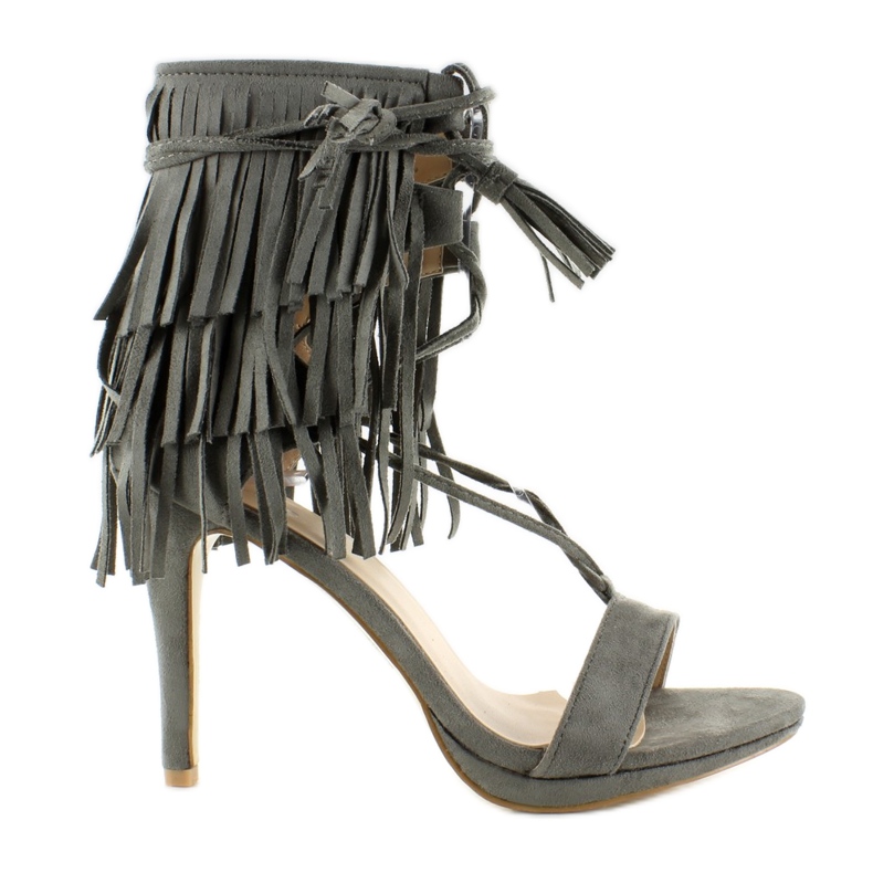 Magas sarkú szandál rojtokkal 8125 szürke