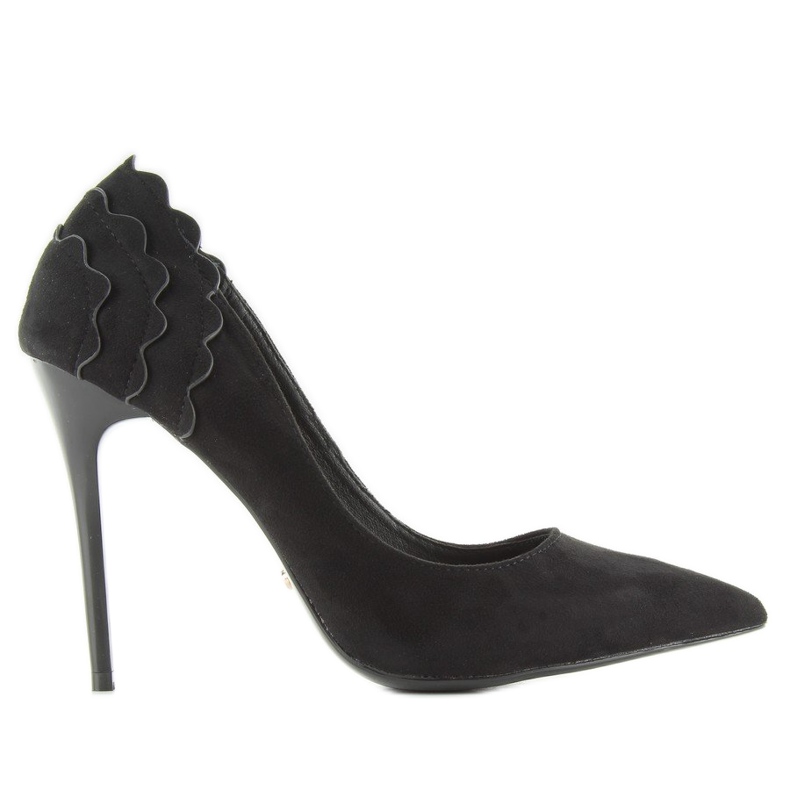 Velúr magas sarkú fodros LE031 fekete