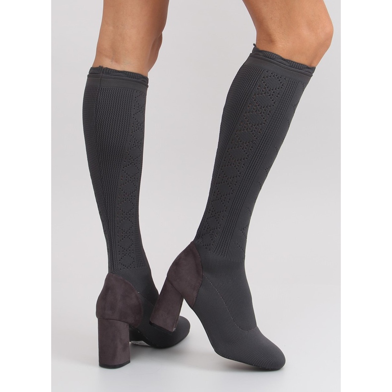 Zoknis csizma széles sarkú szürke