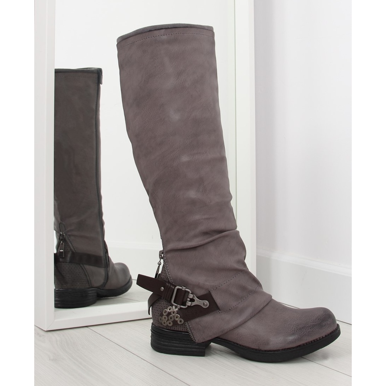 Szürke lovaglócsizma szürke F2180 barna