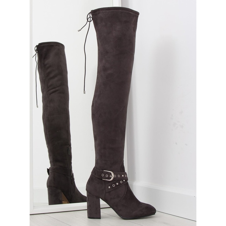 Térdig érő csizma szürke szürke sarokkal barna sokszínű Térdig érő csizma szürke szürke sarokkal barna sokszínű