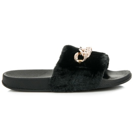 Queen Vivi Fekete papucs szőrrel