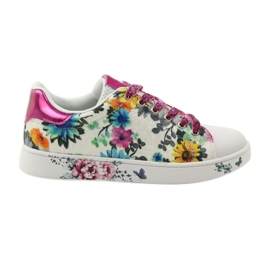 American Club Virágos amerikai tornacipő bőr berakással rózsaszín sokszínű sárga kék fehér