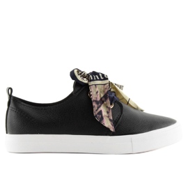 Fekete XL09P Fekete tornacipő szalaggal átkötve