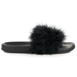 Papucs szőrmével fekete