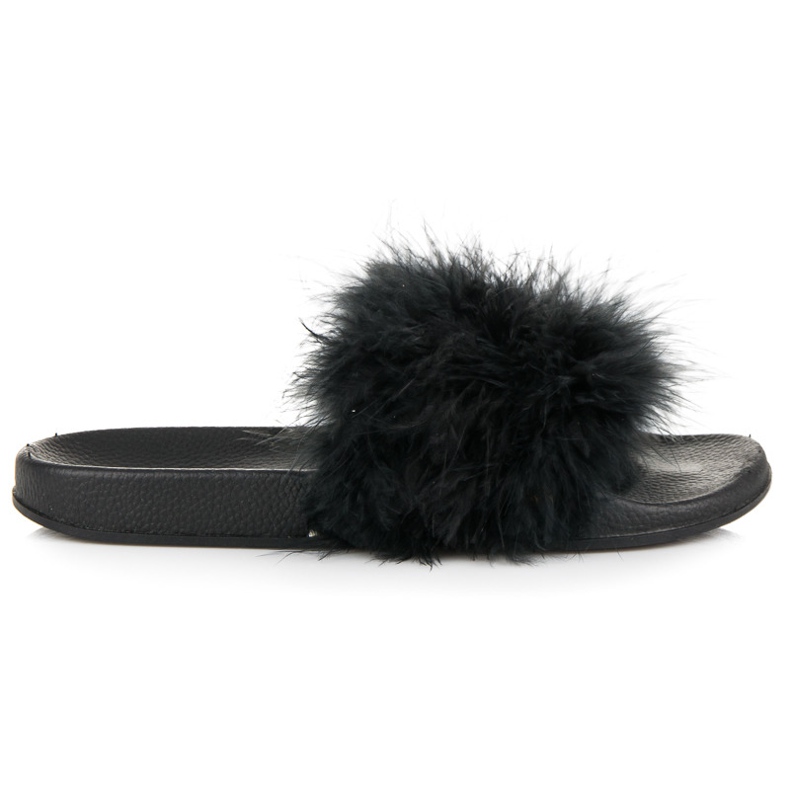 Papucs szőrmével fekete