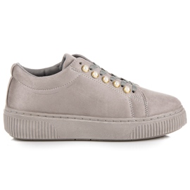 Velúr tornacipő gyöngyökkel szürke