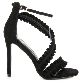 Seastar Magas sarkú szandál fodrokkal fekete