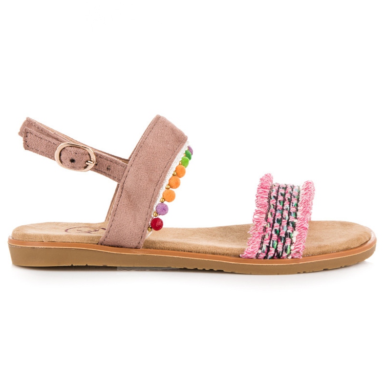 Kylie Velúr szandál pomponokkal rózsaszín