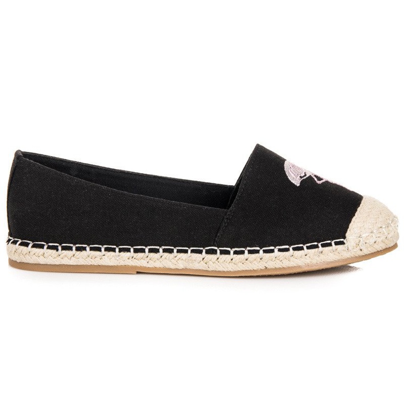 Bestelle Fekete espadrillák flamingóval Bestelle Fekete espadrillák flamingóval