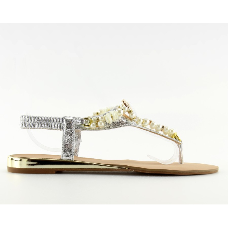 Ezüst szandál gyöngyökkel D580 ezüst szürke