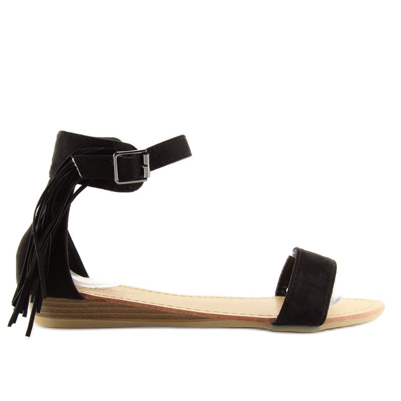 Fekete női szandál fekete rojtokkal