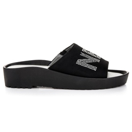 VINCEZA fekete velúr papucs