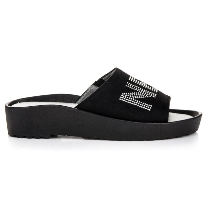 VINCEZA fekete velúr papucs