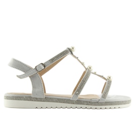 Szürke szandál gyöngyökkel RC-33 Szürke Szürke szandál gyöngyökkel RC-33 Szürke