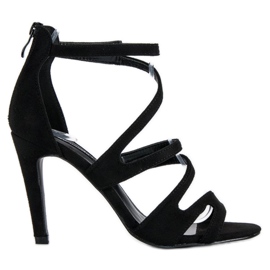 Velúr szandál magas sarkon fekete