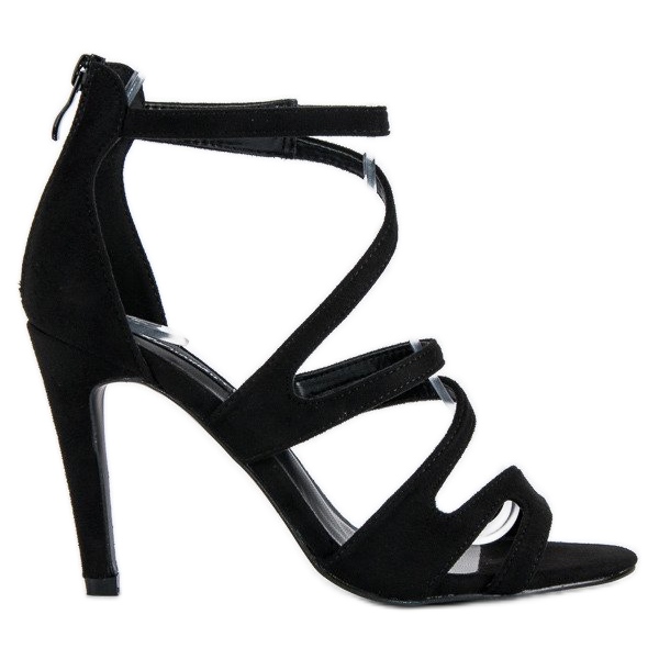 Velúr szandál magas sarkon fekete
