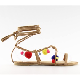 Pomponos szandál teve 6009 teve barna