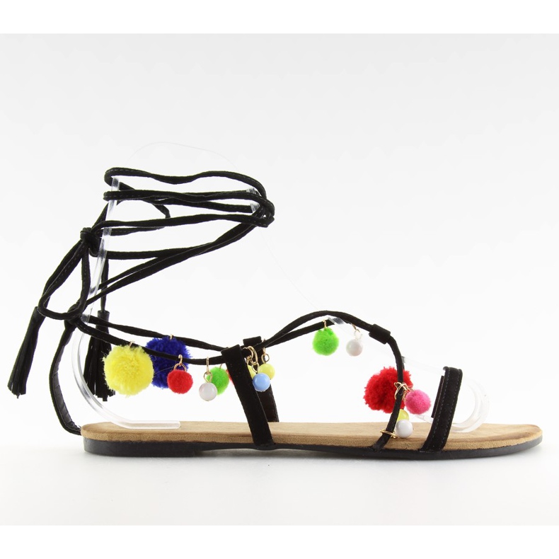 Fekete szandál pomponokkal 6009 fekete