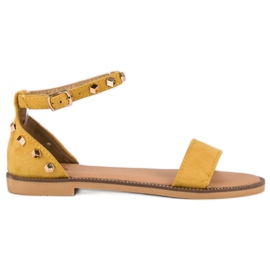 Fashion Velúr szandál szegecsekkel sárga