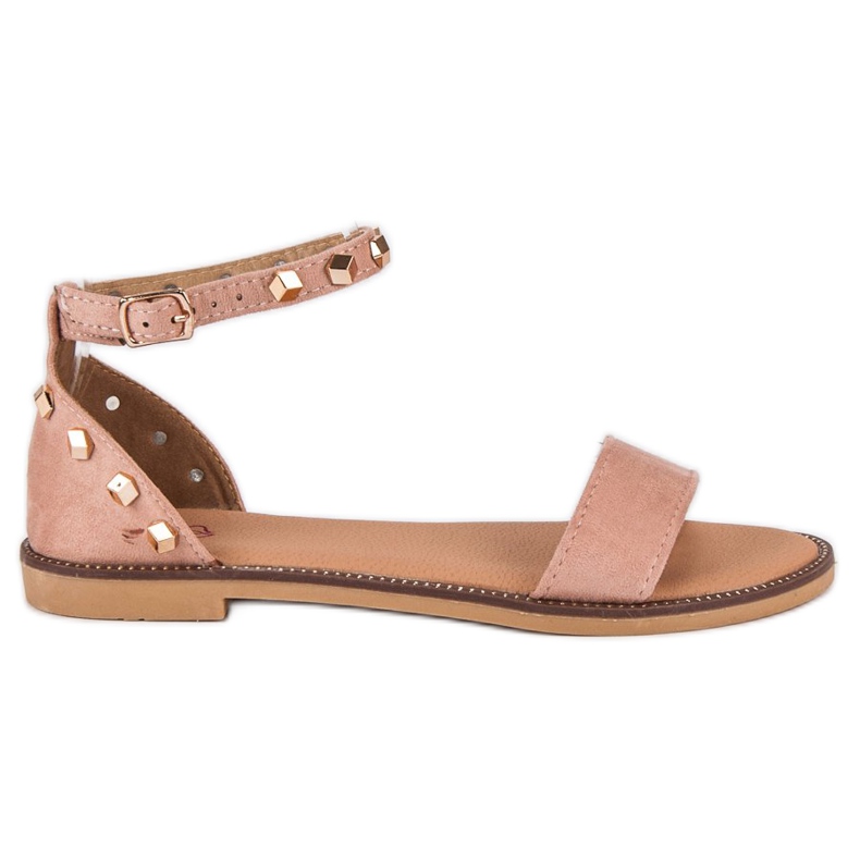 Fashion Velúr szandál szegecsekkel rózsaszín