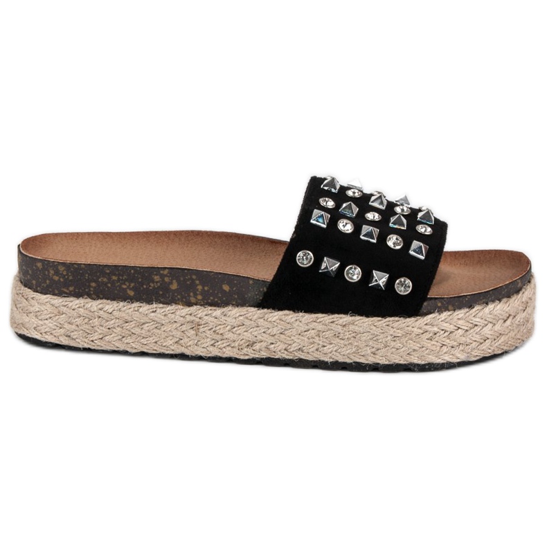 L. Lux. Shoes Espadrilles flip-flop szegecsekkel fekete