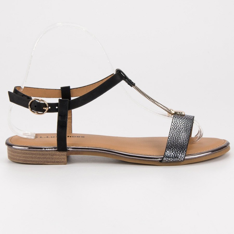 L. Lux. Shoes Fekete lapos szandálok