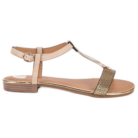 L. Lux. Shoes Bézs lapos szandál barna sárga