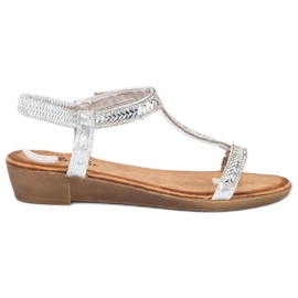 Renda Ezüst szandál elasztikus szalaggal szürke