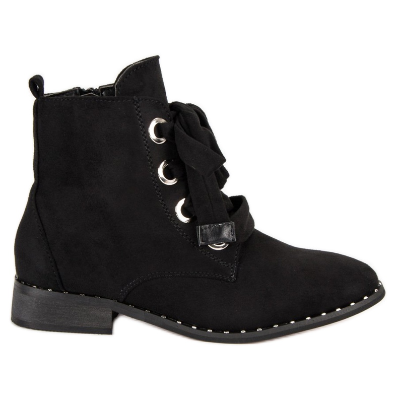 Velúr fűzős csizma fekete