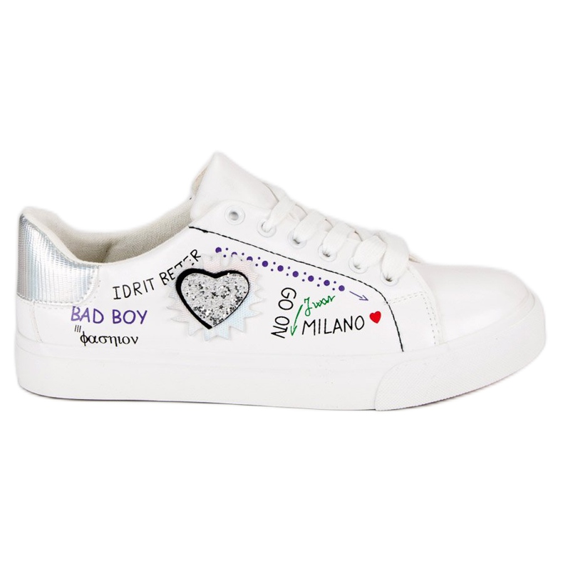 Fehér cipők nyomtatással szürke