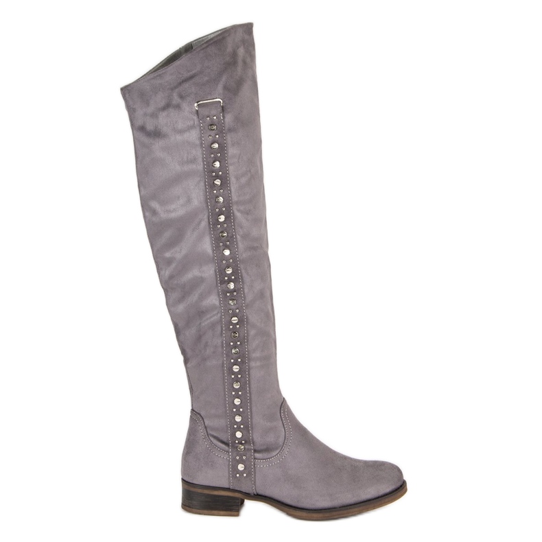 Super Me Velúr csizma lapos sarkú szürke