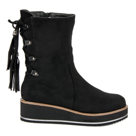 Forever Folie Ék sarkú velúr bokacsizma fekete