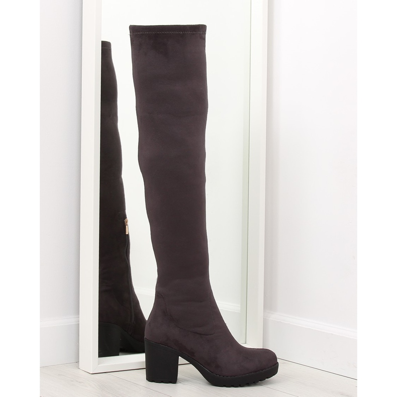 Térdig érő csizma széles sarkú szürke 520