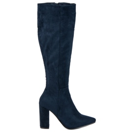 Small Swan Velúr magas sarkú csizma kék