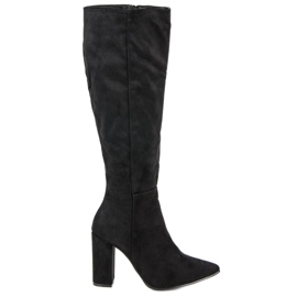 Small Swan Velúr magas sarkú csizma fekete