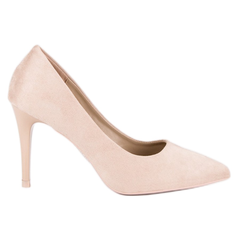 Bézs velúr tűsarkú