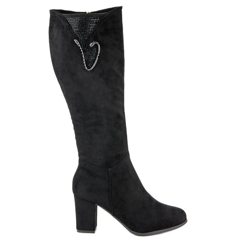 Velúr magas sarkú csizma fekete