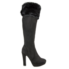 Super Me Velúr combcsizma szőrmével fekete