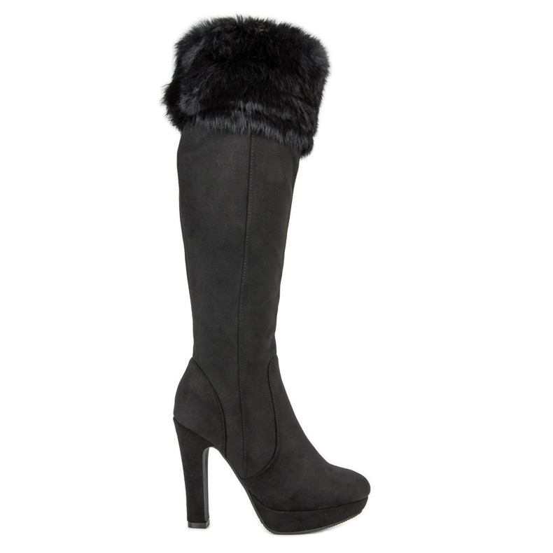 Super Me Velúr combcsizma szőrmével fekete