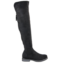 Térd feletti csizma dekoratív cipzárral fekete