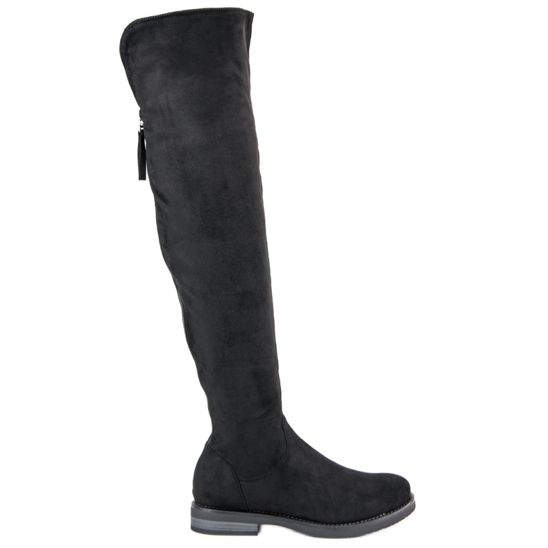 Térd feletti csizma dekoratív cipzárral fekete