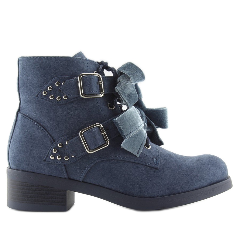 Fűzős csizma íjakkal sötétkék C-7101 Denim