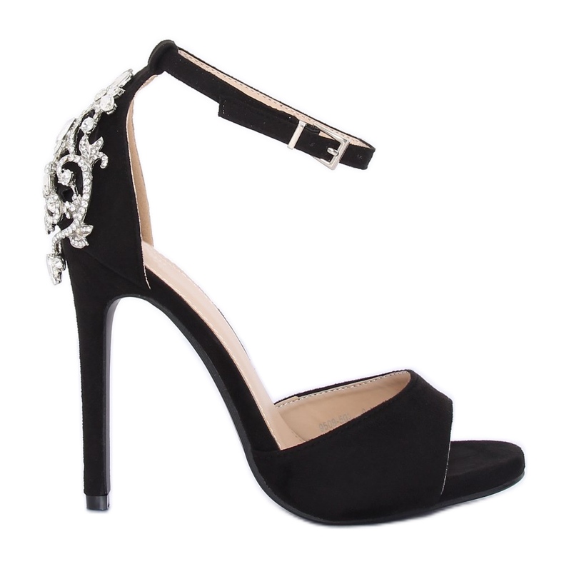Szandál magas sarkú kövekkel fekete 9509-502 Fekete