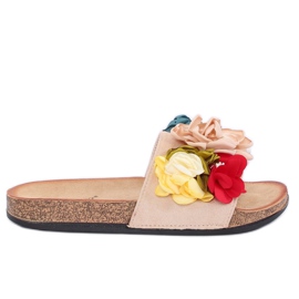 Női bézs papucs P-848 Bézs sokszínű rózsaszín
