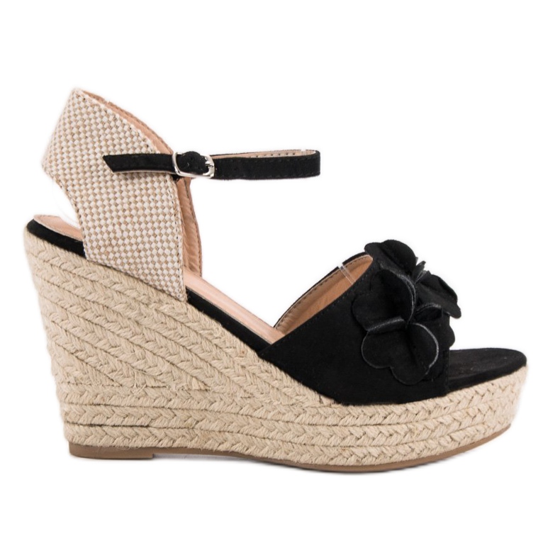 Top Shoes Fekete szandál virággal